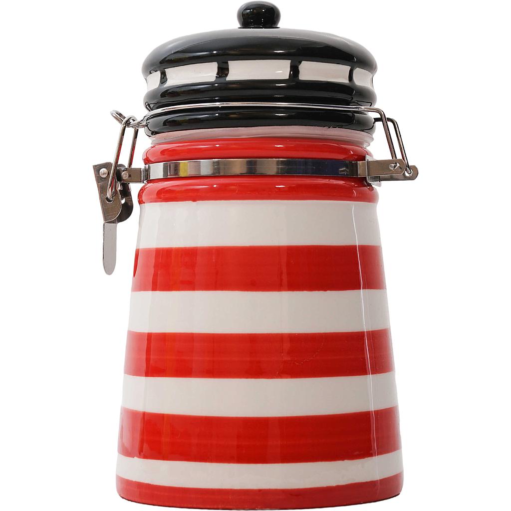 Keramik-Leuchtturmvorratsdose ca. 13x8,5cm rot/weiß 125g