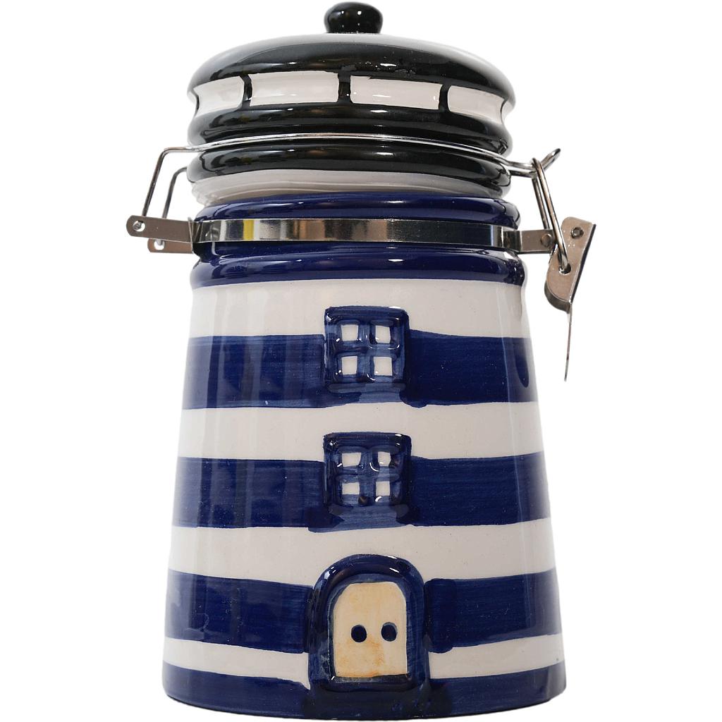 Keramik-Leuchtturmvorratsdose ca. 13x8,5cm blau/weiß 125g