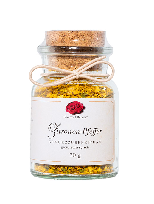 Zitronenpfeffer norwegisch, grob 70g im Korkenglas
