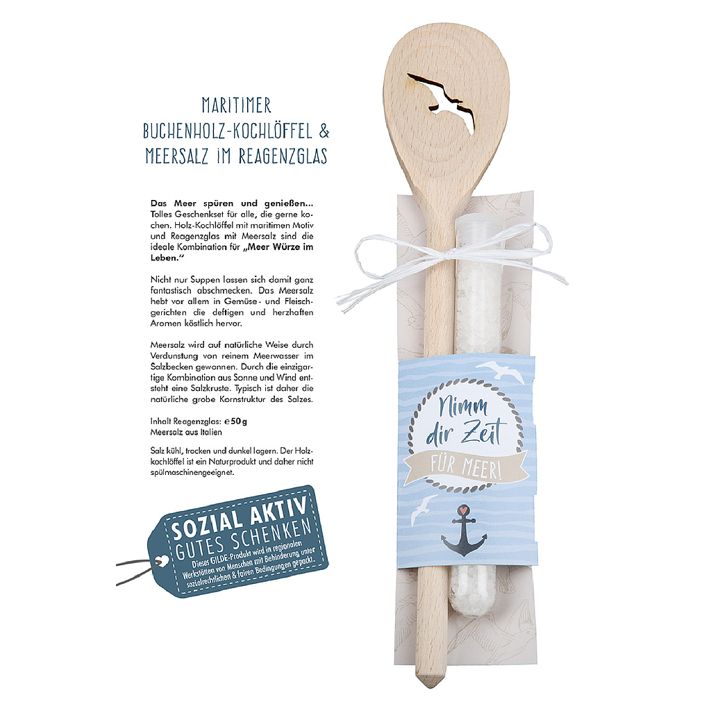 Kochlöffel, &quot;Nimm dir Zeit für Meer!&quot;, Möwenmotiv, Holz, naturfarben, 