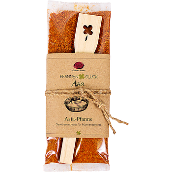 Pfannenglück Asia; Asia-Pfanne Gewürzmischung für Pfannengerichte, Inhalt; 80g Beutel, mit "Kleeblatt" Pfannenwender 