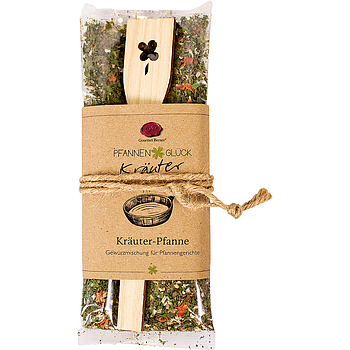 Pfannenglück Kräuter; Kräuter-Pfanne Gewürzmischung für Pfannengerichte, Inhalt; 35g Beutel, mit "Kleeblatt" Pfannenwender 