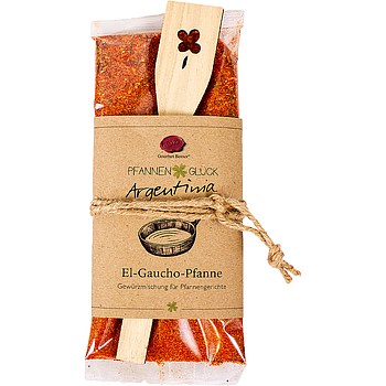 Pfannenglück Argentinia; El Gaucho-Pfanne Gewürzmischung für Pfannengerichte, Inhalt; 70g Beutel, mit "Kleeblatt" Pfannenwender 