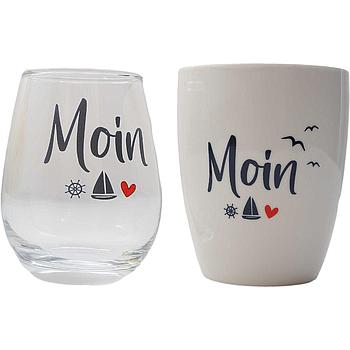 Trinkglas und Becher "Wellenglück"