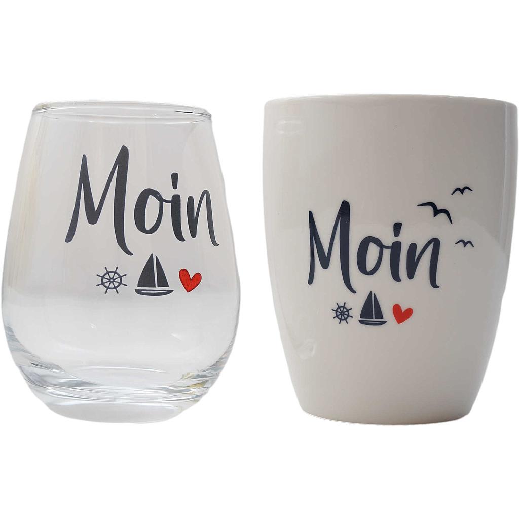 Trinkglas und Becher "Wellenglück"