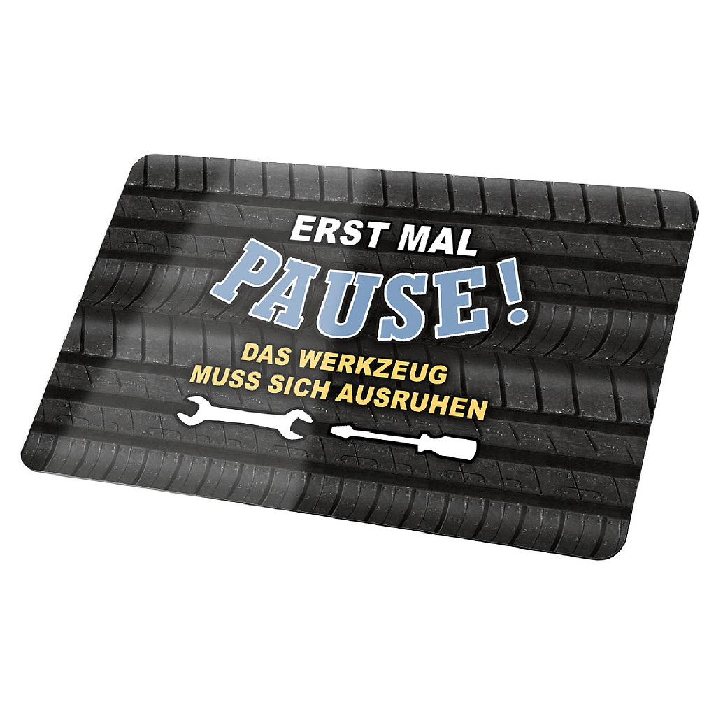 Brettchen, rechteckig, &quot;Pause&quot;, Spruch, Resopal, schwarz, VE 6, L. 15 cm, B. 24 cm