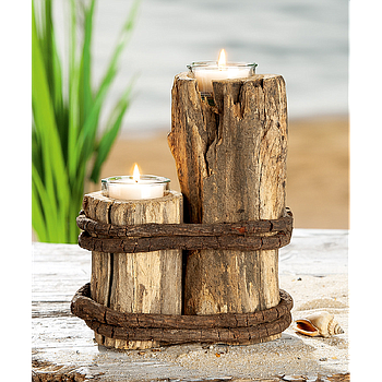 Teelichtleuchter, Holz, naturfarben, L. 10 cm, B. 15 cm, H. 18 cm