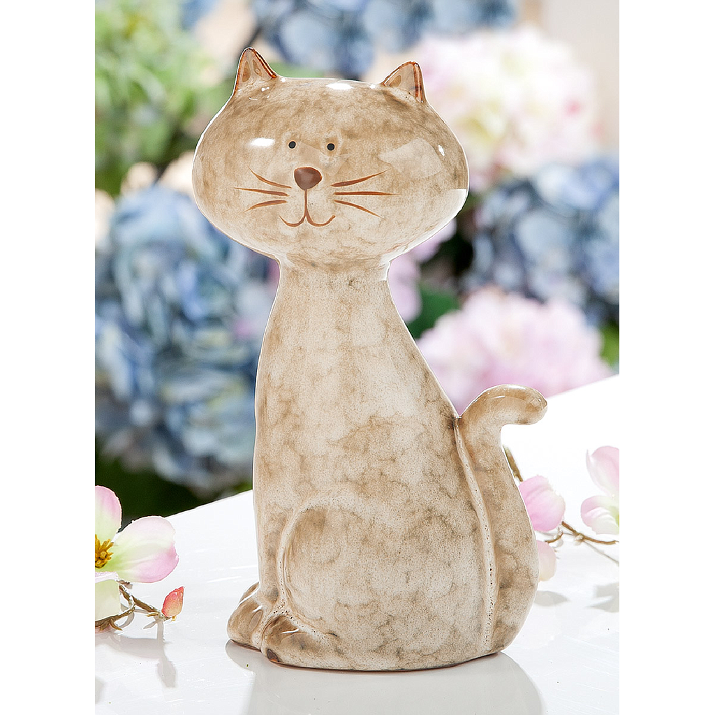 Figur, Katze, &quot;Melle&quot;, Porzellan, braun, L. 6,5 cm, B. 9,5 cm, H. 18 cm