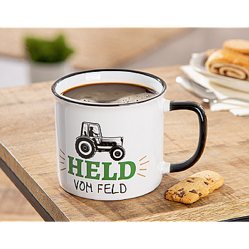 Tasse / Becher, "Landleben", Traktormotiv, Keramik, weiß, VE 6, L. 10 cm, B. 13 cm, H. 9 cm