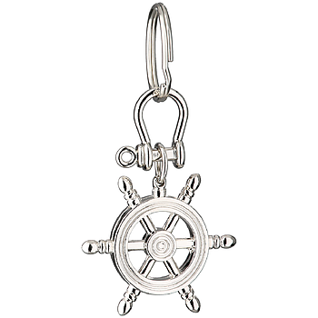 Schlüsselanhänger, Steuerrad, "Steuerrad", Metall, silberfarben, 2, L. ,4 cm, B. 4,5 cm, H. 9,5 cm