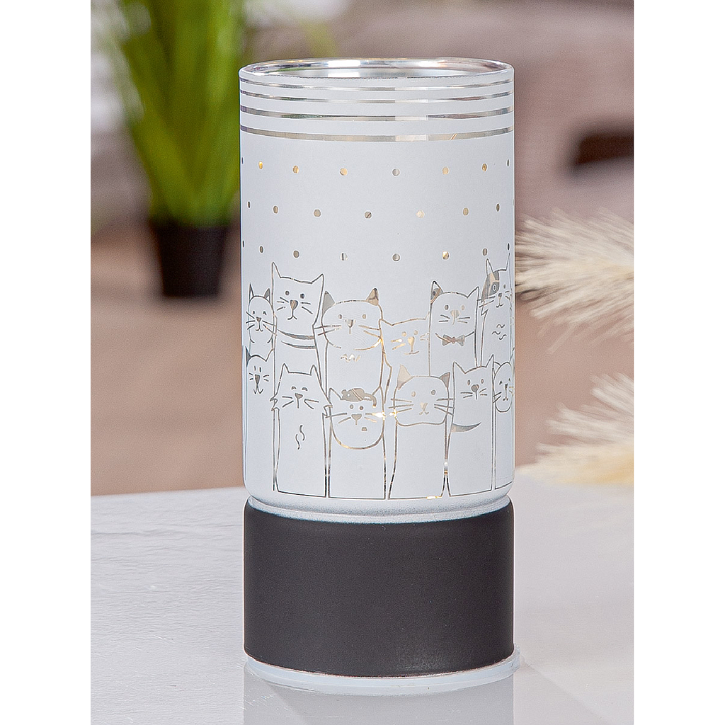 Windlicht (LED), &quot;Katzenbande&quot;, Tiermotive, Glas, weiß, VE 6, H. 15 cm, D. 7 cm
