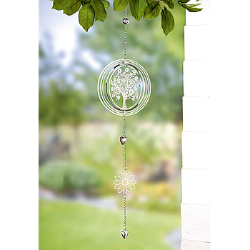 Hänger, rund, "Blütezeit", Baummotiv, Edelstahl, silberfarben, L. 2 cm, B. 15 cm, H. 68 cm