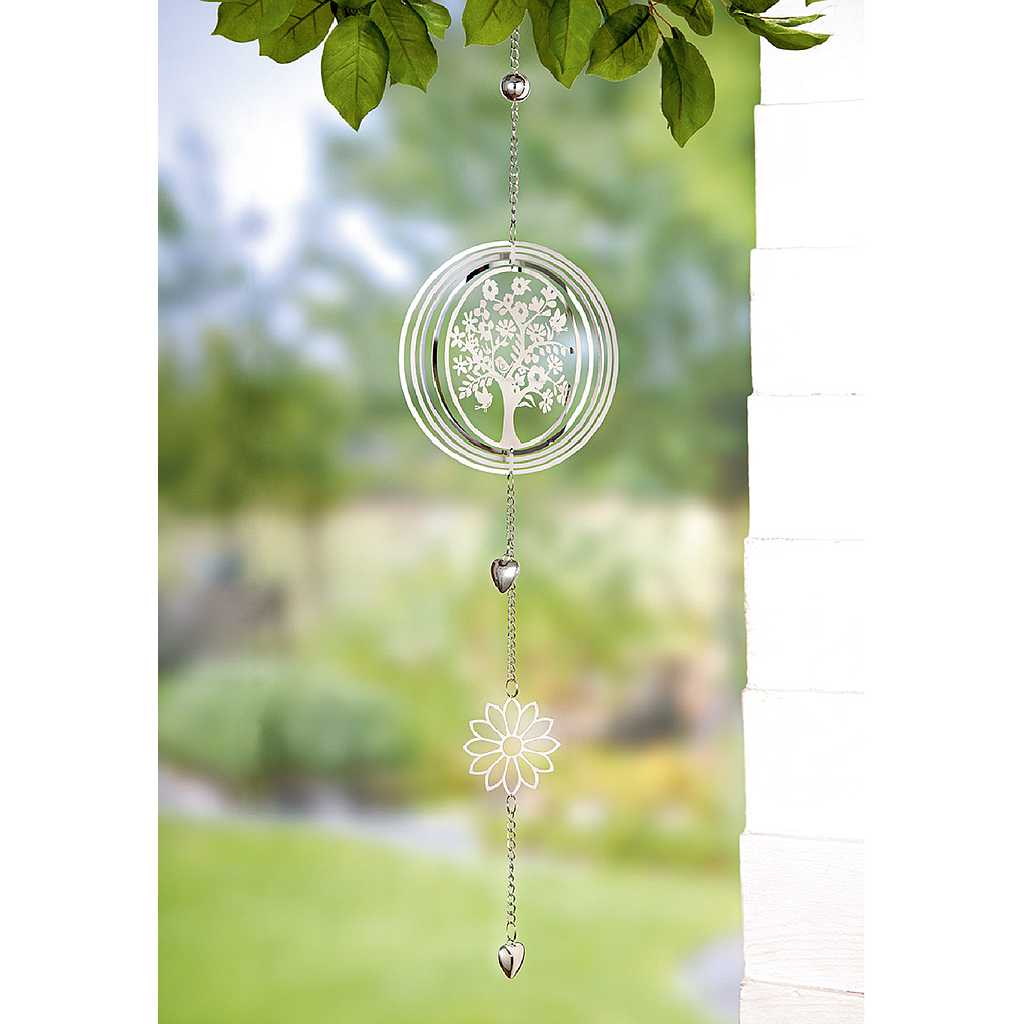 Hänger, rund, &quot;Blütezeit&quot;, Baummotiv, Edelstahl, silberfarben, L. 2 cm, B. 15 cm, H. 68 cm