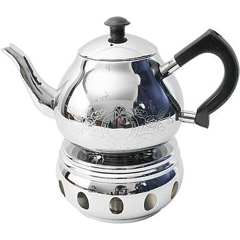 Set Teekanne 1,0l, loser Deckel/Gravur & Stövchen, bauchig