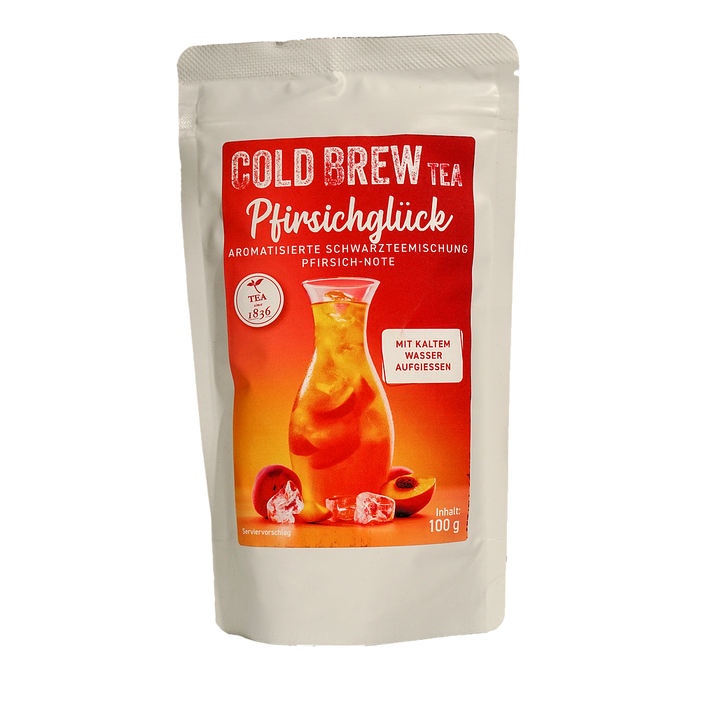 Cold Brew Schwarzteemischung Pfirsichglück Pfirsich-Note aromatisierterTüte à 100 g