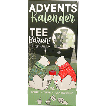 Tee-Bären® Adventskalender 24 x 15 g, grün im Sachet verpackt Format 105 x 70 x 225 mm