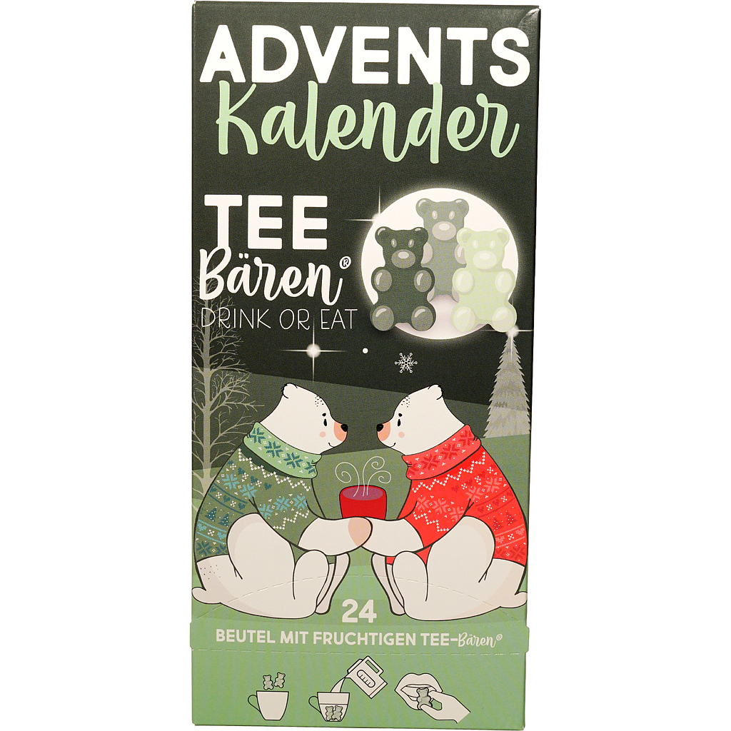 Tee-Bären® Adventskalender 24 x 15 g, grün im Sachet verpackt Format 105 x 70 x 225 mm