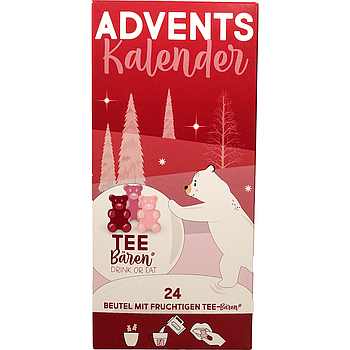 Tee-Bären® Adventskalender 24 x 15 g, Schneekugel einzeln im Sachet verpackt Format 105 x 70 x 225 mm