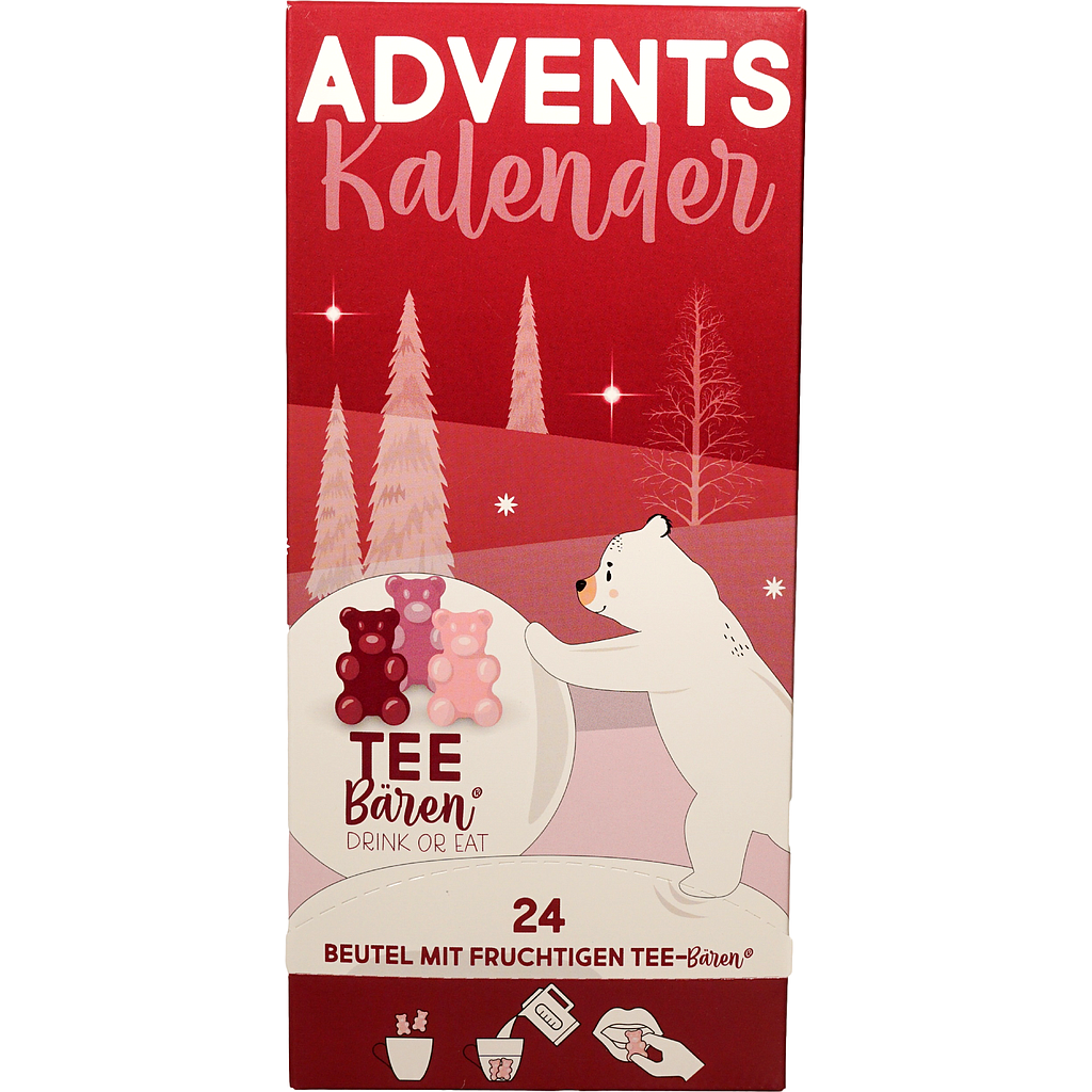 Tee-Bären® Adventskalender 24 x 15 g, Schneekugel einzeln im Sachet verpackt Format 105 x 70 x 225 mm