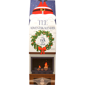 Tee-Adventskalender „Kamin Hygge“ mit 24 Pyramidenbeuteln einzeln im Sachet verpackt Format 92 x 92 x 305 mm