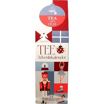 Tee-Adventskalender „Nussknacker rot“ mit 24 Pyramidenbeuteln einzeln im Sachet verpackt Format 92 x 92 x 305 mm