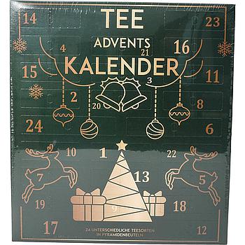 XL Adventskalender Tee „Grüne Weihnachten“ mit 24 Pyramidenbeuteln  einzeln im Sachet verpackt Format 370 x 92 x 410 mm mit Türchen