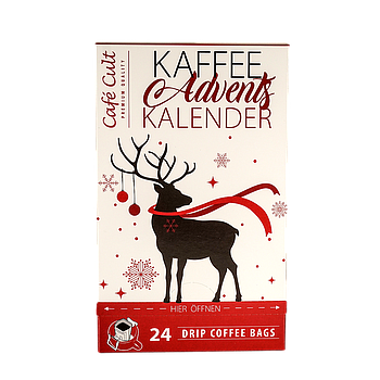 Kaffee-Adventskalender „Winter-Hirsch“ mit 24  Drip Coffee Bags einzeln im Sachet verpackt