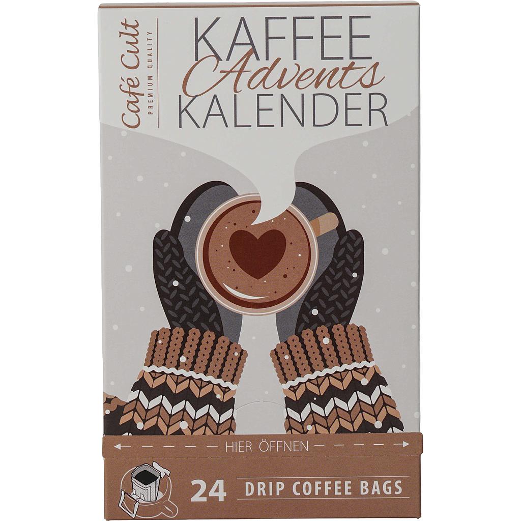 Kaffee-Adventskalender „Handwärmer“ mit 24  Drip Coffee Bags einzeln im Sachet verpackt Format 124 x 100 x 200 mm -2-sprachig