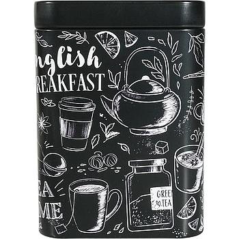 Dose "Noir", 100 g Weißblech, eckig, Stülpdeckel,  7,3 x 7,3 x 10 cm