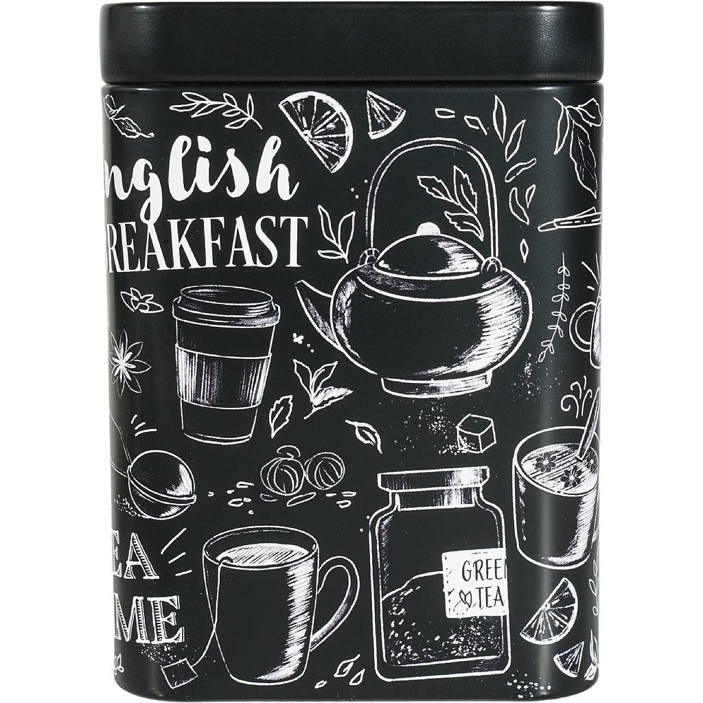 Dose "Noir", 100 g Weißblech, eckig, Stülpdeckel,  7,3 x 7,3 x 10 cm