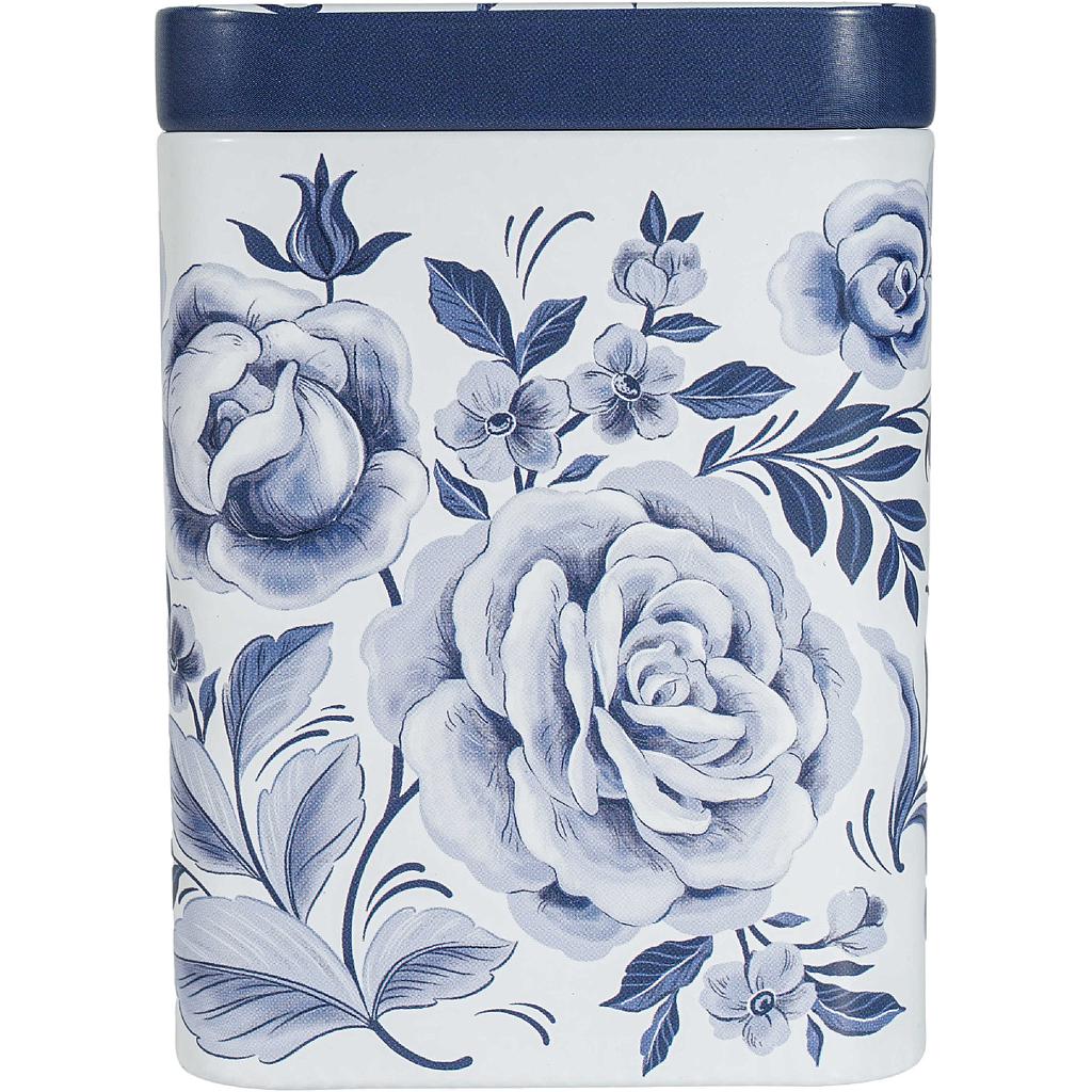 Dose &quot;Rosalinda&quot;, 100 g Weißblech, eckig, Stülpdeckel,  7,3 x 7,3 x 10 cm