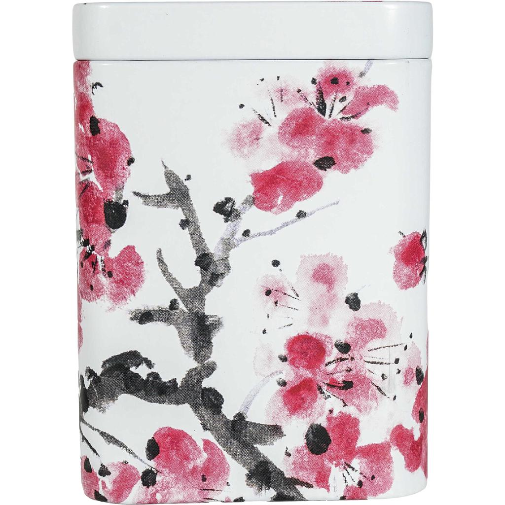 Dose "Sakura", 100 g Weißblech, eckig, Stülpdeckel, matt 7,3 x 7,3 x 10 cm
