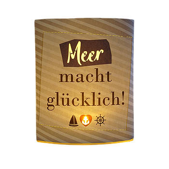 Dekoleuchte (LED), Ellipse, "Meer", Spruch, gestreift, Papier, creme, L. 6 cm, B. 13 cm, H. 16 cm