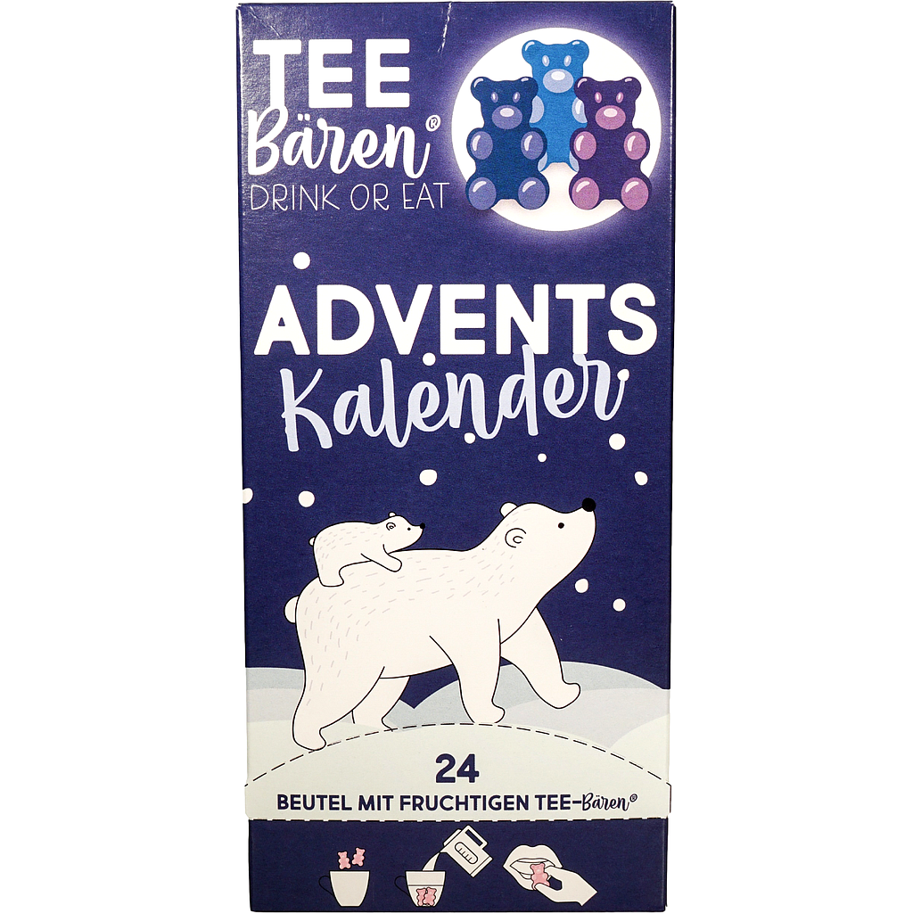 Tee-Bären® Adventskalender 24 x 15 g, „Tee-Bären bei Nacht“ Sachet verpackt Format 105 x 70 x 225 mm