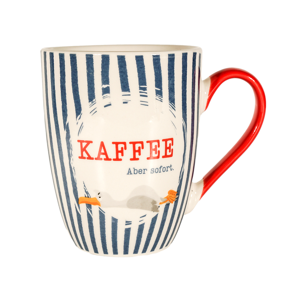 Becher, gestreift, Möwe 'Kaffee', Ø8x10,5
