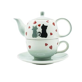 Tea-for-one Set "Colette" Kanne 0,4 l, Tasse 0,2 l, Keramik, 4-teilig, Kanne: H 11,5 cm, Ø 5,5 cm Tasse: H 8 cm