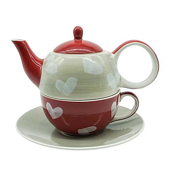 Tea-for-one Set "Corazon" Kanne: 0,4 l, Tasse: 0,2 l, Keramik, 4-teilig, Kanne: H 12 cm, Ø 5,5 cm Tasse: H 6 cm, Ø 10 cm