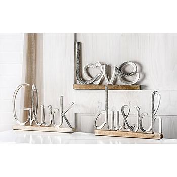 Alu Schriftzug "du&ich" auf Holzbase