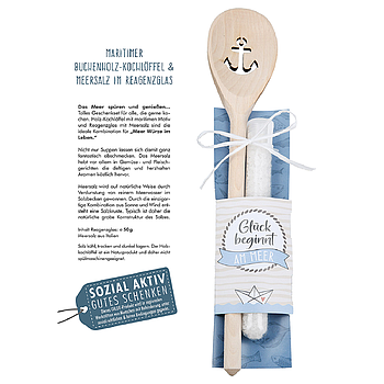 Kochlöffel, "Glück beginnt am Meer", Ankermotiv, Holz, naturfarben, 