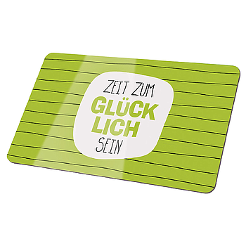 Brettchen, rechteckig, "Glücklich", Spruch, Resopal, grün, VE 6, L. 14,5 cm, B. 23,5 cm