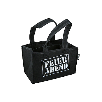 Flaschentasche, rechteckig, "Feierabend", Schriftzug, Filz, schwarz, L. 14 cm, B. 23 cm, H. 15 cm