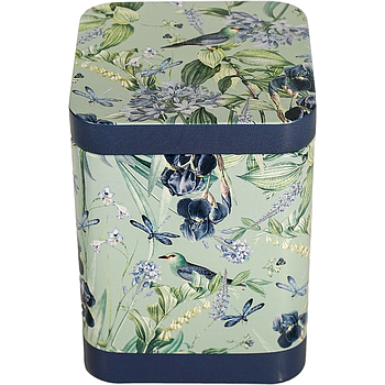 Dose "Blue Garden", 100 g Weißblech, eckig, Stülpdeckel matt 7,3 x 7,3 x 10 cm